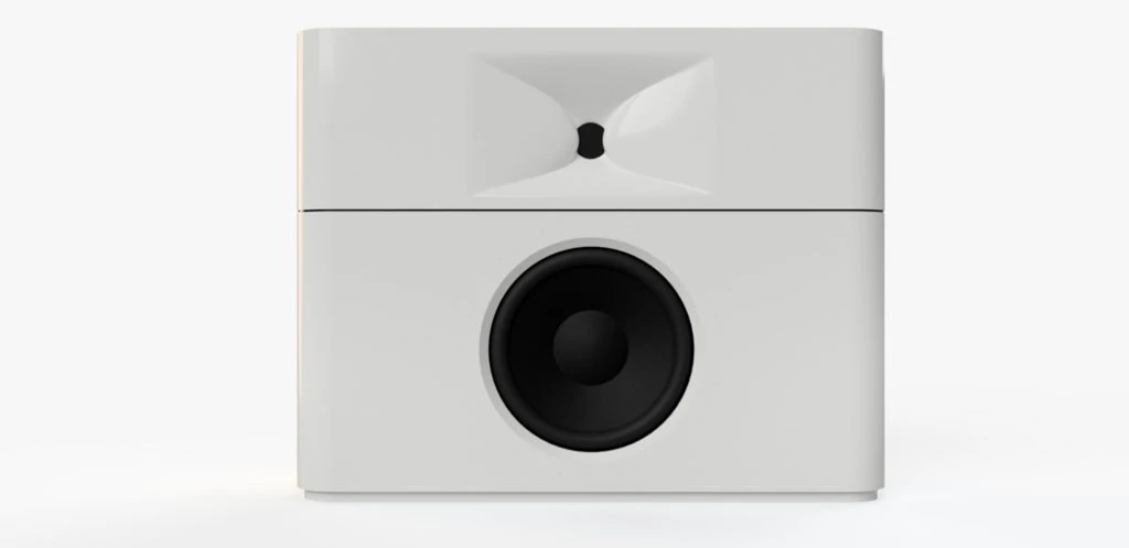 Model M1 weiß mit Integration in einem weißen Wohnzimmer